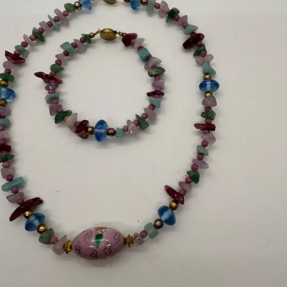 Cloisonné Bead Necklace with Multicolor Natural Stone & Glass and Bracelet - Picture 16 of 16